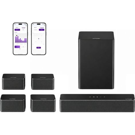 Barre de son surround 7.1, système de son surround virtuel 3D avec caisson de basses, 2 enceintes arrière, enceintes de télévision pour home cinéma, noir (1/5)