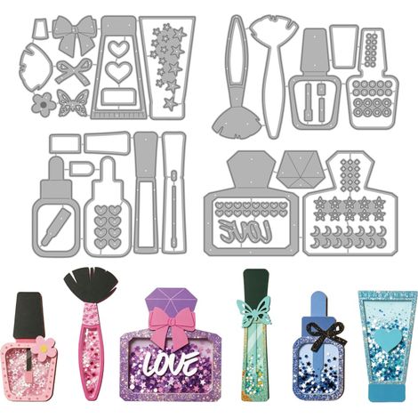 Coffret de Découpes à Effet Shaker Cosmétiques Flacon de Parfum Pinceau de Maquillage Matrice de Gaufrage Bâton de Rouge à Lèvres pour Création de Carte Scrapbooking Album Décor (1/5)