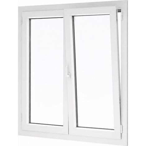 Fenêtre PVC 2 vantaux H 95 x L 120 cm OB pour pose en neuf avec poignée (1/5)