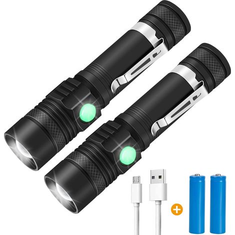 royaluxe - Lampe torche LED rechargeable, lot de 2, petite lampe torche haute puissance 1000 lumens, lampe torche tactique portable, 4 modes, zoom, étanche IPX4, (1/5)