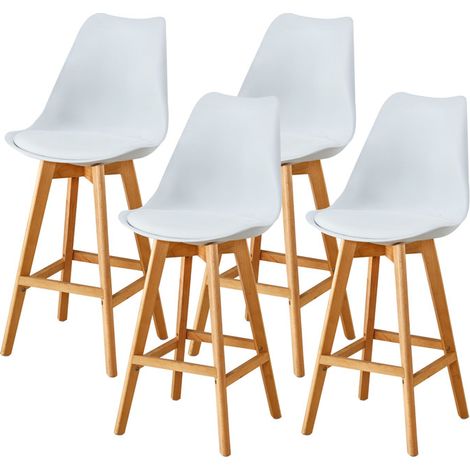 Hobag – Lot de 4 tabourets de bar scandinaves – Hauteur d'assise 66cm – Structure en hêtre – Assise en polypropylène – Coloris blanc