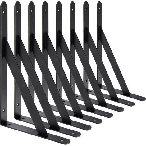 Largeight – Équerre de fixation murale 200 x 120 mm – Lot de 8 supports triangulaires en acier noir – Capacité de charge 30 kg – Antirouille et résistants (1/5)