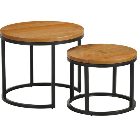 Set aus 2 runden Couchtischen natur Mangoholz - industriell - (1/4)