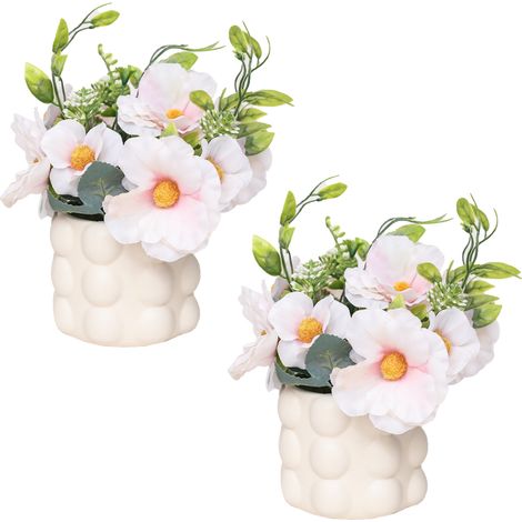 Lot de 2 Camélias Artificiels en Pot - Décoration Végétale Moderne Minimaliste pour Intérieur Bureau Salon Entrée - Couleur Rose (1/5)