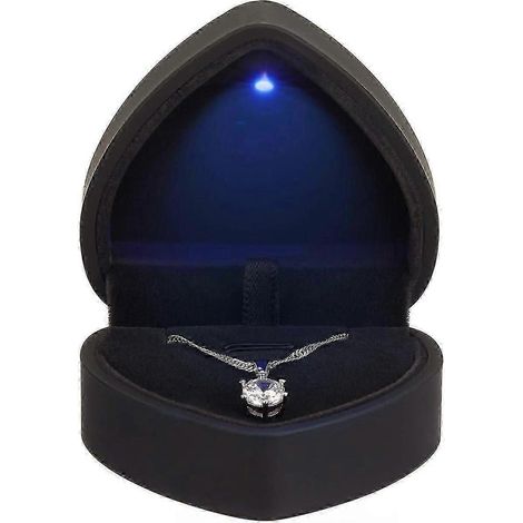 Boîte à bijoux LED en forme de cœur pour bracelets et colliers, vitrine lumineuse avec pendentif (noir) (1/4)