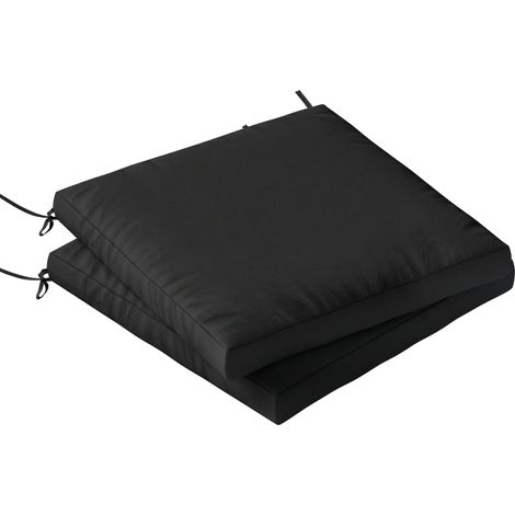 Outsunny 2Pcs Garden Chair Cushions, Waterproof Seat Pads, Black