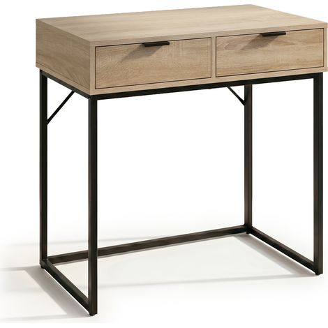 Konsolentisch Loft-Stil ELANO 2 Schubladen 80 cm Sonoma Eiche Schwarze Beine