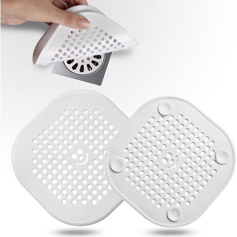 Lot de 2 attrape cheveux en silicone pour douche, cuisine, salle de bain, baignoire, blanc (1/5)