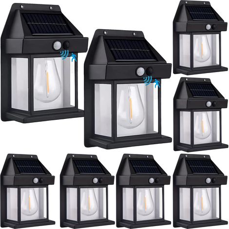 Lot de 8 appliques murales solaires d'extérieur, luminaire sans fil du crépuscule à l'aube pour porche avec 3 Modes et capteur de mouvement (1/5)