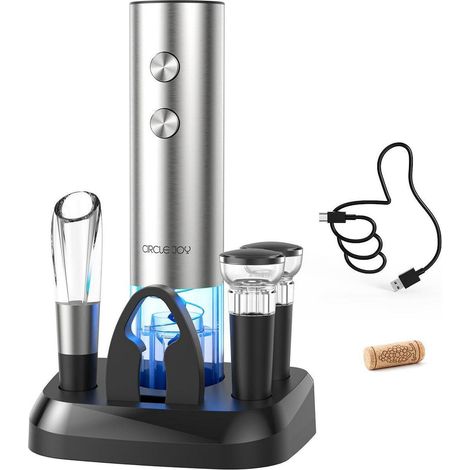 Tire-bouchon électrique Set avec station de charge, ouvre-vin 6-en-1 avec aérateur et bouchons sous vide (1/5)