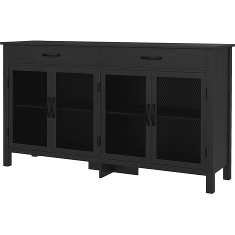 Buffet industriel 4 portes étagères réglables 2 tables 150x40x85 cm noir