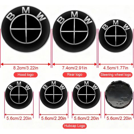 (45 82 74 4X56mmYT, BMW All Black) - Lot de 7 emblèmes pour capot, avant, arrière et coffre, compatibles avec BMW E60 E93 E87 G01 G20 X3 X5 F30 F20 E36 E46 E53 E90 F10 X6 X3 M4 et accessoires M (1/5)