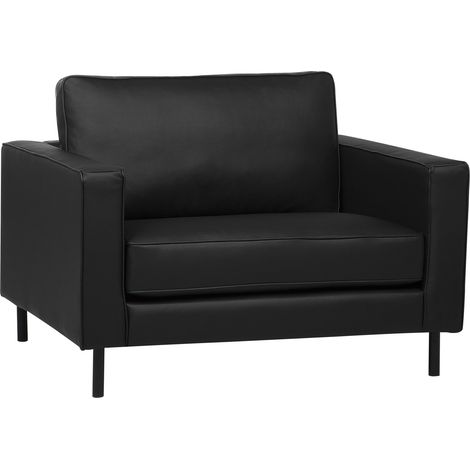Sillón tapizado en piel negra con patas negras brazo de riel estilo minimalista Savalen