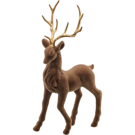 Gasper – Cerf debout avec bois dorés, floqué – Brun macchiato, 20 x 7 x 37 cm
