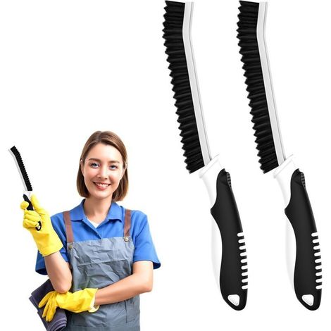 Brosse à Joints, Brosses Nettoyage Salle de Bain avec Poignée Ergonomique, Brosses à Récurer, Brosse à Poils Durs pour Salle de Bain, Cuisine, Rainures de Fenêtre et Carreaux (2, Noir) (1/5)