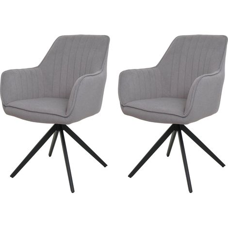 Lot de 2 chaises de salle à manger HWC-L79, chaise de cuisine, chaise avec accoudoirs, pivotante Auto-Position tissu/textile (1/5)