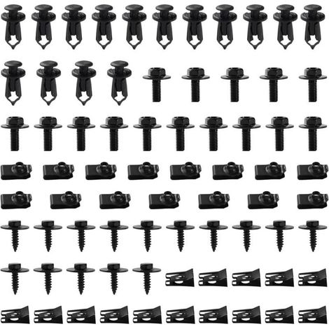 75 Pièces Kit de Clip à Vis et Écrou, Vis de Carrosserie pour Ailes de Voitures, Garde-Boue Boulons de Agrafes Carrosserie, pour Pare-Chocs et Garniture de Porte, Noir (1/4)