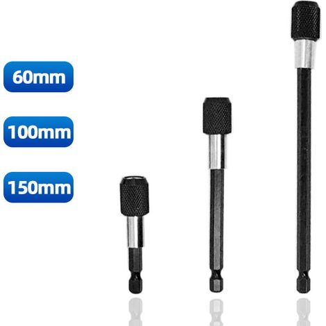 Adaptateur de mandrin d'extension magnétique à tige hexagonale 60 100 150 mm, autobloquant, porte-embout de tournevis en acier au chrome-vanadium, lot de 3 (1/5)