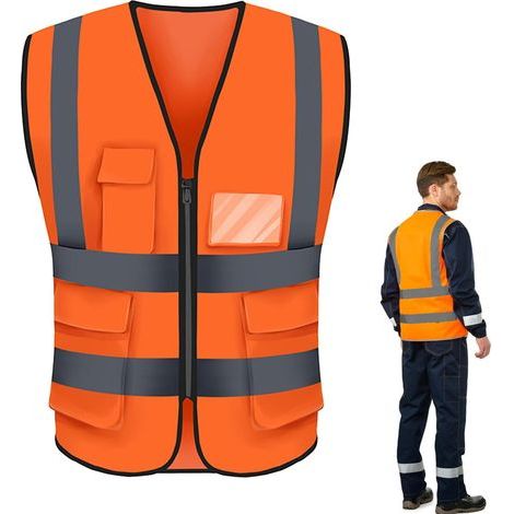 1PCS High Visibility Reflective Safety Vest,Safety Vest,Work Clothes Executive Director Jacket Zip Brace Security Mobile Phone ID Holder 3D Pocket (1/5)