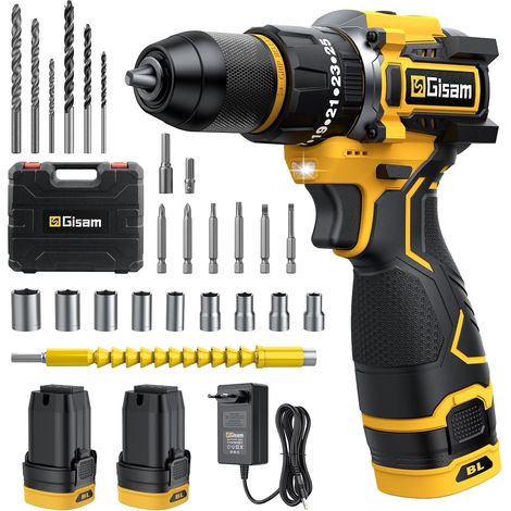 Cordless Drill 16.8V Brushless, 25+3 Positions, 65 Nm Max, Speed, Screwdriver with 2 Batteries 2.0Ah, LED, 28 Accessories (Drills, Sockets) for DIY Pro (1/5)