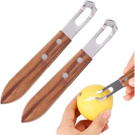 Un ensemble de 2 éplucheurs de citron, 14 x 2 cm, en acier inoxydable et en bois, faciles et pratiques. (1/5)