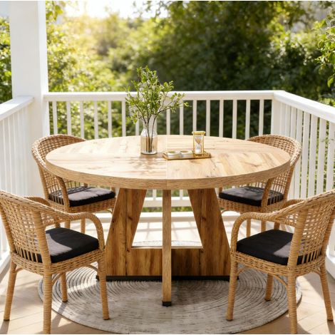 Table à manger ronde en bois d’ingénierie naturel, diamètre 120 cm, pour 4 personnes (1/5)