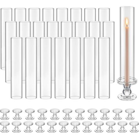 VEVOR Bougeoirs Ouragan Lot de 24, Bougeoirs Cylindriques avec Base en Verre Transparent 60x320 mm pour Mariage, Fete, Centre de Table et Decoration, Verre Borosilicate Haute Resistance, Coupe-Vent (1/5)