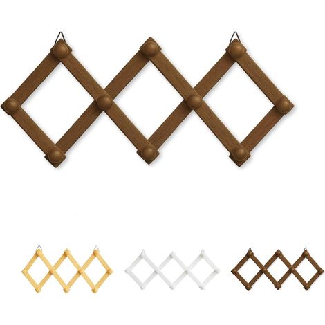Appendiabiti da muro in legno estensibile a fisarmonica con 10 ganci arrotondati - Misura 90x7x42 cm - resistente, pratico e salvaspazio - Noce Scuro (1/5)