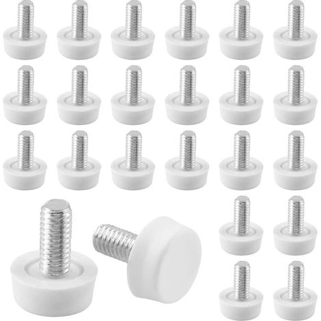 Lot de 24 pieds de nivellement réglables M6 x 15 mm à visser pour table, chaise, armoire, pieds de meubles, blanc (1/5)