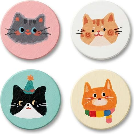 Dessous de Verre Absorbant en Diatomite - Motif Chat, sous Rond Séchage Rapide, Tasse Antidérapants, pour Cuisine, Bureau, Salle Bain, Table, Déco (1/4)