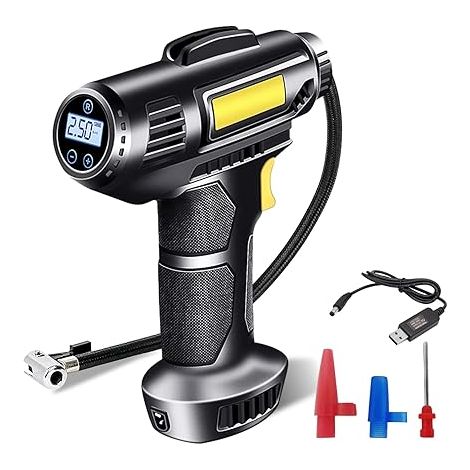 Gonfiatore per pneumatici per auto, compressore d'aria portatile da 4000 mAh e 12 V, gonfiatore per pneumatici per auto senza fili, pompa elettrica per compressore per auto ricaricabile da 150 PSI con