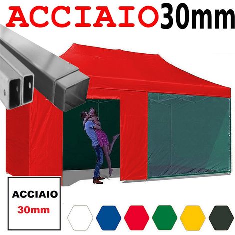 Gazebo 3x6 m rosso pieghevole portatile estendibile richiudibile estensibile acciaio con laterali per fiere eventi stand chiosco tenda tendone mercato mercatino (1/5)