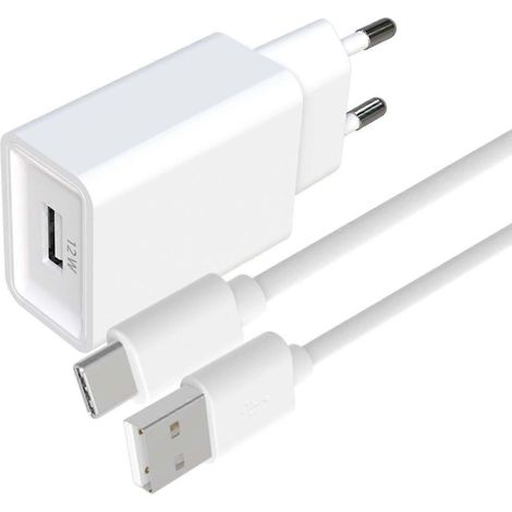 Kit de charge compatible, chargeur USB-A 2,4 A en forme d'éventail, avec câble de données USB-A vers USB-C de 1,5 mètre, blanc. (1/5)