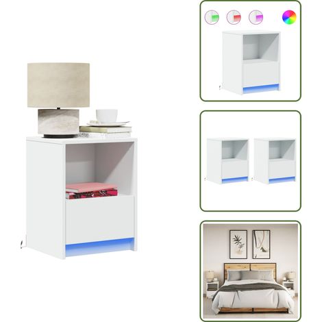 Nachttische mit LED-Leuchten 2 Stk. Weiß Holzwerkstoff - Nachttisch - Nachttische - Nachtschrank - Nachtkonsole (1/5)