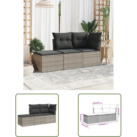 The Living Store 3-tlg. Garten-Sofagarnitur mit Kissen Hellgrau Poly Rattan - Gartenmöbel Set - PE-Rattan Möbel - Outdoor Lounge - Esszimmergarnitur - Balkonmöbel (1/3)