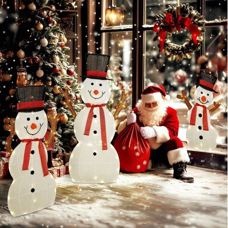 Muñecos de nieve de exterior 3 piezas 64x30x91,5 cm acero multicolor LED jardín – MEUBLIV (1/5)