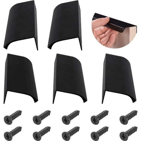 5pcs Poignées de Meuble Cuisine Noires, Poignées Invisibles en Aluminium, Entraxe 128mm avec Vis (1/4)