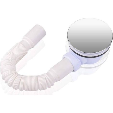 90-mm-Duschablauf für Duschwanne, Siphon mit Geruchsbekämpfungssystem, Haarfilter, flexibler Schlauch, Chromabdeckung – Crezuo