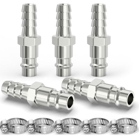5 PIÈCES Raccord rapide pneumatique mâle 3-en-1 en laiton nickelé, connecteur de tuyau d'air à ergot 6mm pour compresseurs, outils pneumatiques et circuits pneumatiques (1/5)
