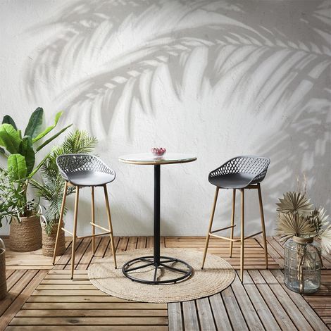 JAKARTA - Ensemble Table Haute + 2 Tabourets PP Gris (1/3)