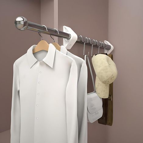 13 Inch Valet Rail for Sliding Wardrobe with 4 Removable Hooks, Extendable Clothes Rail for Bedroom, Laundry Room and Closets (13-23 in Adjustable) (1/5)