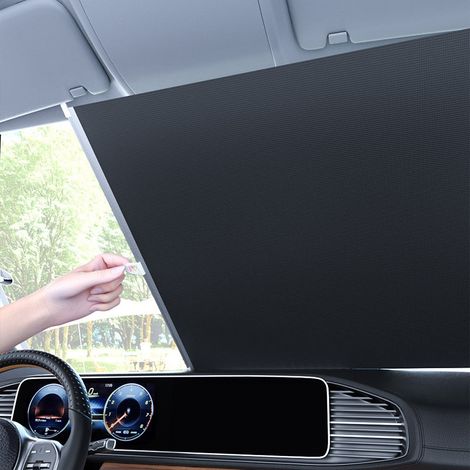Store Soleil Automobile - Protection UV et Isolation Thermique - Rideau Rétractable Automatique - Pour Pare-Brise Avant ou Arrière - Noir - 1 Pièce (1/5)