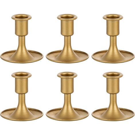 Set mit 6 kleinen Kerzenständern aus Metall, dekorative goldene Kerzenständer, klassische konische Kerzenhalter für Hochzeiten, besondere Anlässe und Partys (1/4)