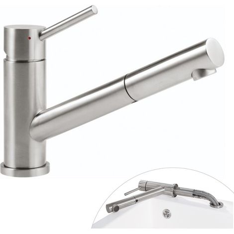 Villeroy & Boch – Mitigeur de lavabo rabattable avec douchette extractible – Acier inoxydable – Bec orientable 120° – Finition brillante – Installation simple