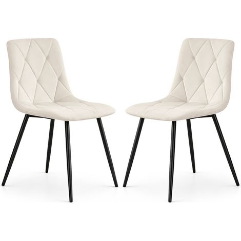 Set di 2 Sedie in velluto trapuntate MILO Beige gambe nere (1/5)