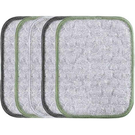 Lot de 5 torchons en fil métallique anti-rayures, chiffon de nettoyage à double usage, extérieur texturé solide, design sûr pour usage sec et humide, pour ustensiles de cuisine, grill, four, évier, 16 (1/5)