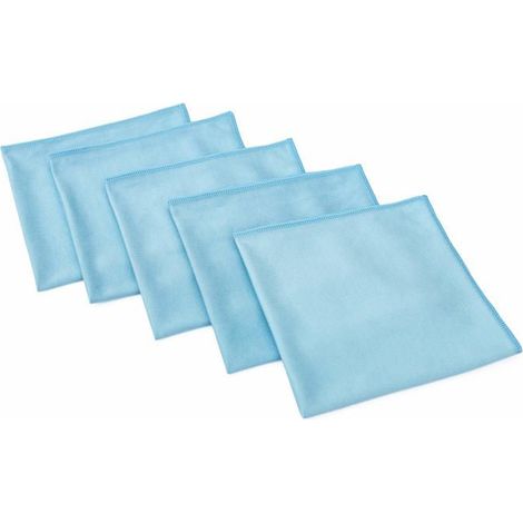 Chiffons de nettoyage pour vitres de qualité supérieure (lot de 5) – Sans peluches ni traces, 16 x 16 pouces, bleu clair (1/4)