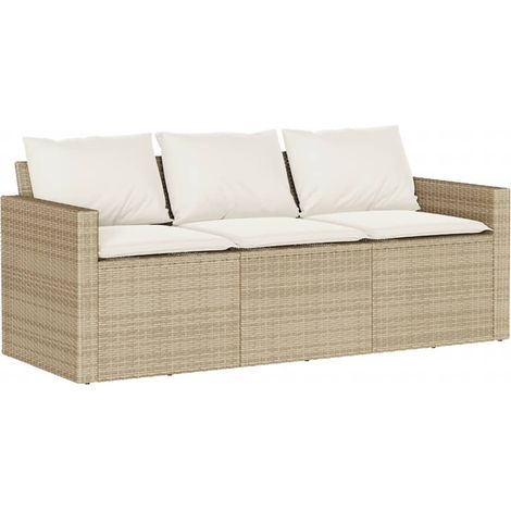 Maison Exclusive - Gartensofa mit Kissen 3-Sitzer Beige Poly Ratt