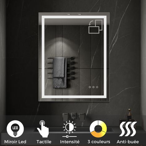 Saniverre – Miroir lumineux LED tactile antibuée 80x100 cm – Verre haute définition 5mm – Éclairage 2100 lumens – 3 températures lumineuses (1/5)