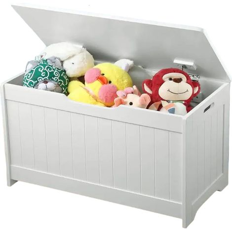Baule Portagiochi e Panca GINGER HOME 2 in 1 in Legno, Bianco, JWTR-3086 (1/5)